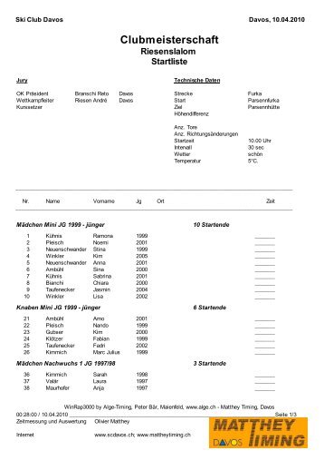Clubmeisterschaft - Matthey Timing Davos