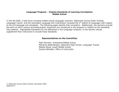 Language Arts/English Curriculum Frameworks - Albemarle County ...