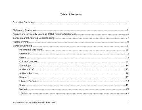 Language Arts/English Curriculum Frameworks - Albemarle County ...