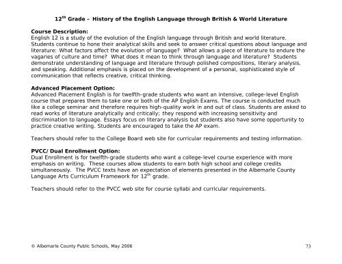 Language Arts/English Curriculum Frameworks - Albemarle County ...