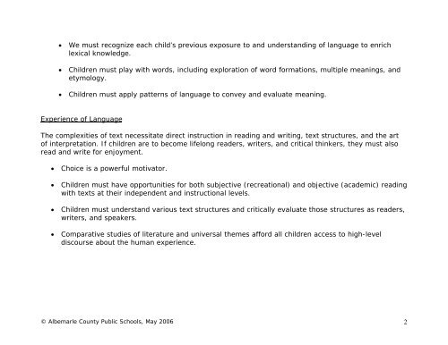 Language Arts/English Curriculum Frameworks - Albemarle County ...