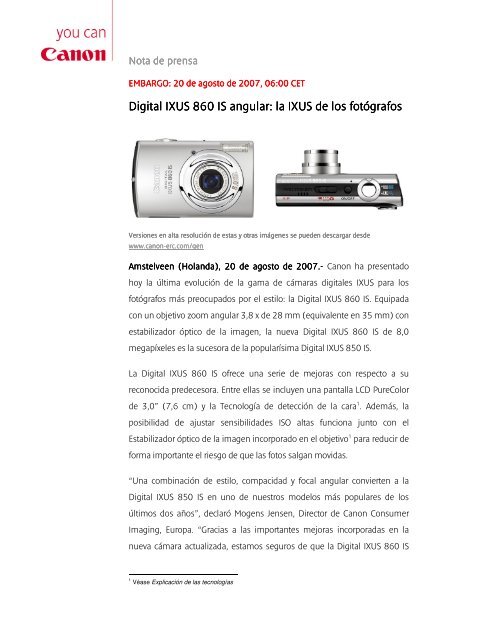 Descargar nota de prensa completa [PDF, 158 KB] - Canon EspaÃ±a