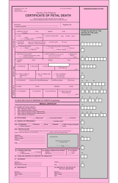 New Mexico Fetal Death Certificate