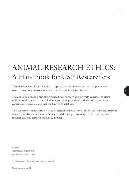 ANIMAL RESEARCH ETHICS: - The University of the South Pacific