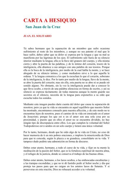 Carta a Hesiquio. Por San Juan de la Cruz.