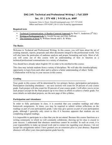 ENG 249: Technical and Professional Writing I | Fall 2009 Sec. 01 ...