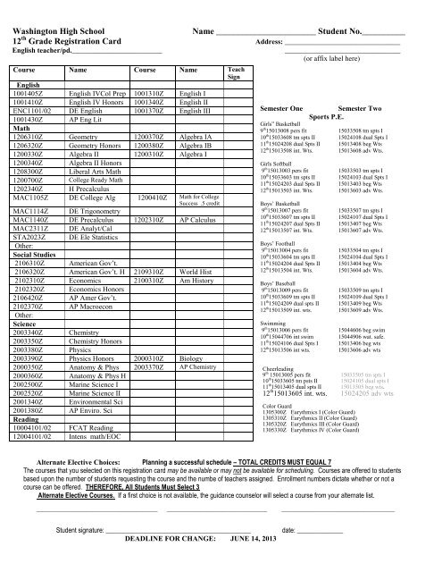 Registration Grade 12 - Booker T Washington High School