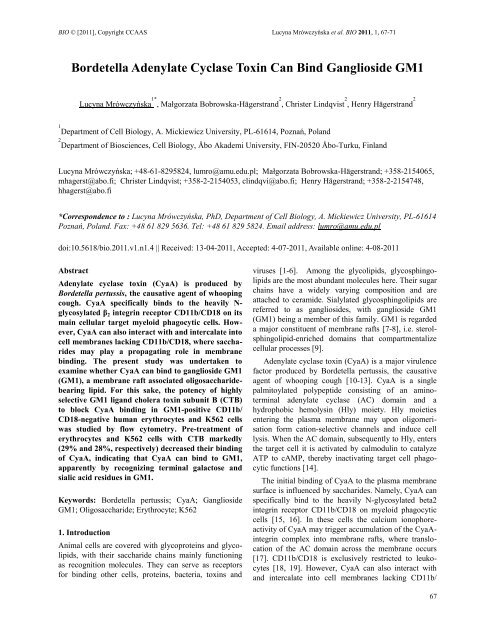 Bordetella Adenylate Cyclase Toxin Can Bind Ganglioside GM1