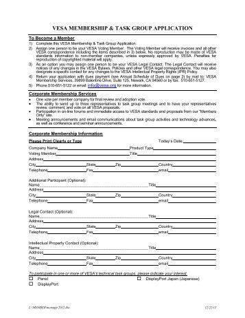 VESA MEMBERSHIP & COMMITTEE APPLICATION