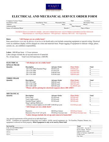 ELECTRICAL AND MECHANICAL SERVICE ORDER FORM