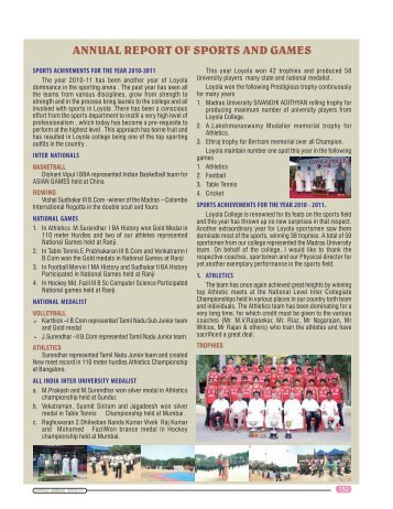 ANNUAL REPORT OF SPORTS AND GAMES - Loyola College