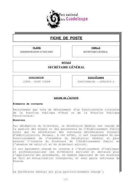 FICHE DE POSTE - Parc national de la Guadeloupe