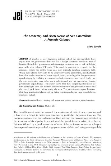 The Monetary and Fiscal Nexus of Neo-Chartalism: A ... - Karl Betz