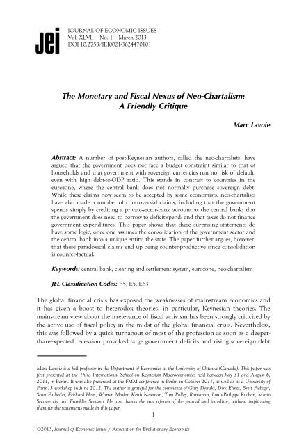 The Monetary and Fiscal Nexus of Neo-Chartalism: A ... - Karl Betz