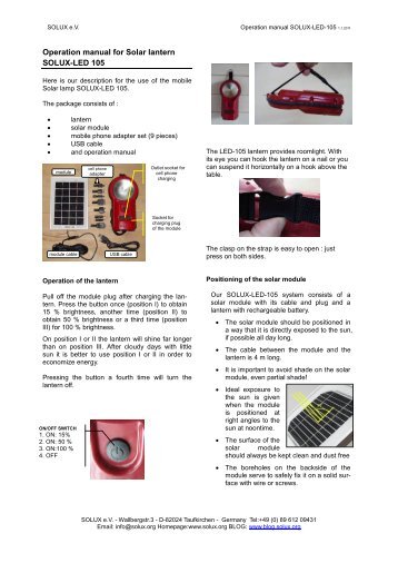 Bedienungsanleitung fÃ¼r fÃ¼r die Solarleuchte SOLUX-LED-10
