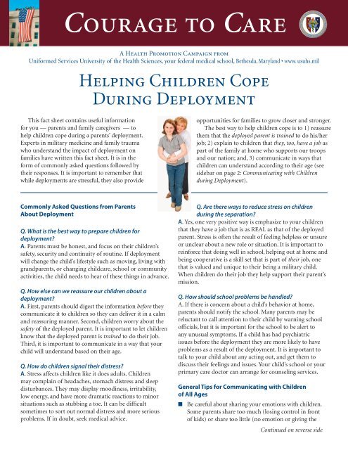 Helping Children Cope During Deployment - Military Mental Health