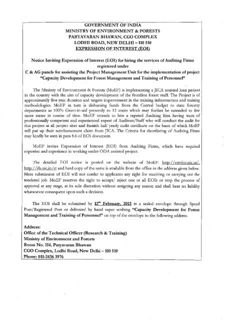 Notice Inviting Expression of Interest (EOI) - Ministry of Environment ...