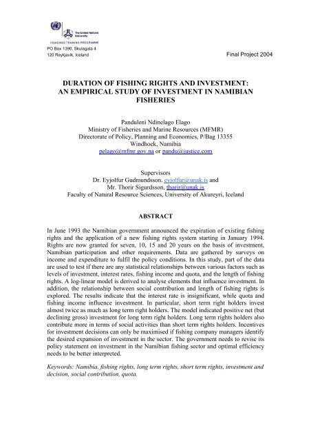 duration of fishing rights and investment: an empirical study of ...