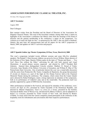 AHCT Newsletter Summer 2008 - Association for Hispanic Classical ...