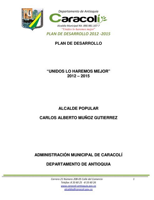 PLAN DE DESARROLLO 2012 -2015 - Caracolí