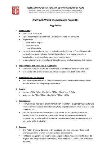 2nd Youth World Championship Peru 2011 Regulation