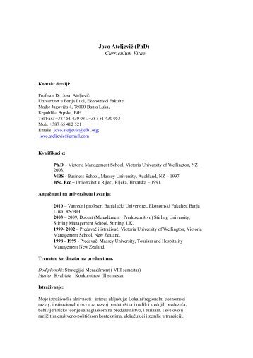 Jovo AteljeviÄ (PhD) Curriculum Vitae