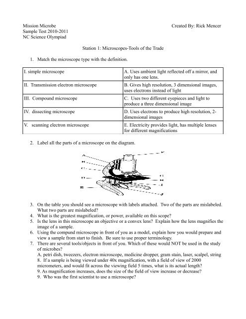 Mission Microbe Created By - Science Olympiad Student Center