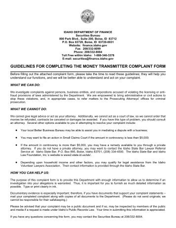 guidelines for completing the money transmitter complaint form