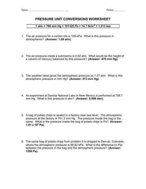 Unit Conversions Worksheet Answers