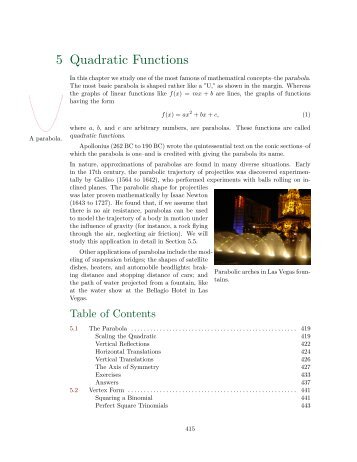 Chapter 5 Quadratic Functions - College of the Redwoods