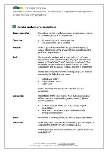 Gender Analysis of Organisations - Gender Toolbox