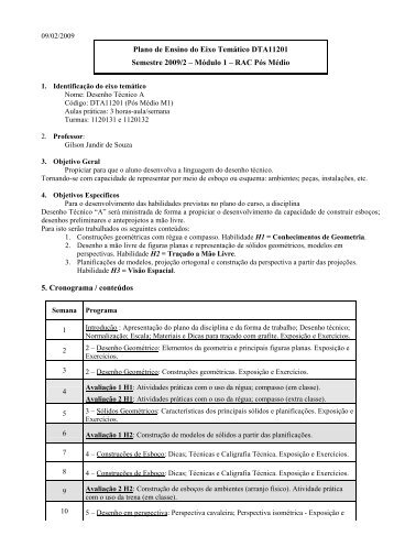 Plano de Ensino do Eixo TemÃ¡tico DTA11201 Semestre 2009/2 - Wiki