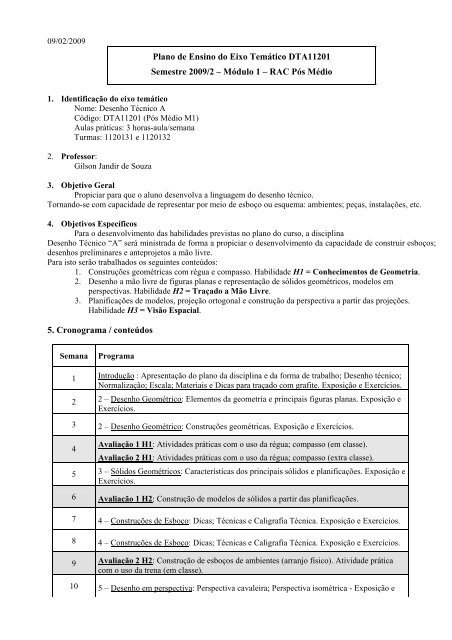 Plano de Ensino do Eixo TemÃ¡tico DTA11201 Semestre 2009/2 - Wiki