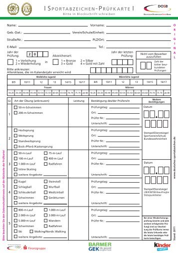 DOSB Sportabzeichen 2011 Pruefblock A5 Internet ... - TBK Solingen