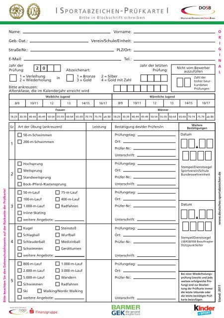 DOSB Sportabzeichen 2011 Pruefblock A5 Internet ... - TBK Solingen