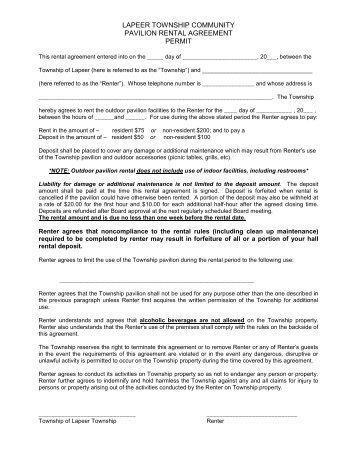 lapeer township community pavilion rental agreement permit