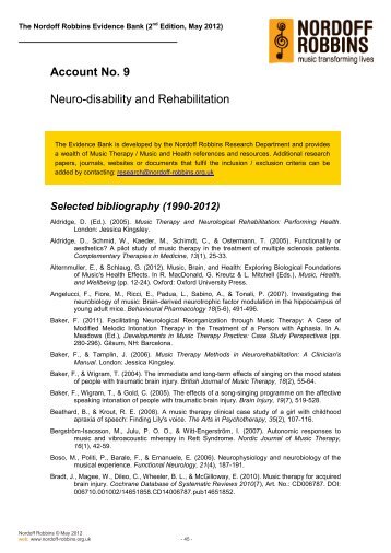 Account No. 9 Neuro-disability and Rehabilitation - Nordoff Robbins