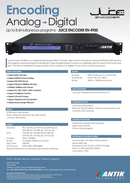 Datasheet Juice Encoder EN 4900 - Antik Technology