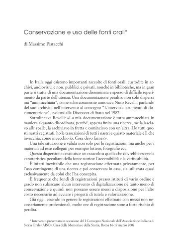 Conservazione ed uso delle fonti orali - Centro Studi Ettore Luccini