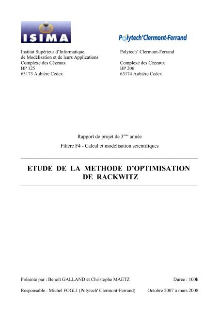 ETUDE DE LA METHODE D'OPTIMISATION DE RACKWITZ - ISIMA