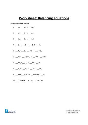 Worksheet: Balancing equations - Teachers of India