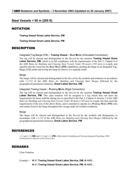 ABS Class Notations Table - Towmasters: the Master of Towing ...