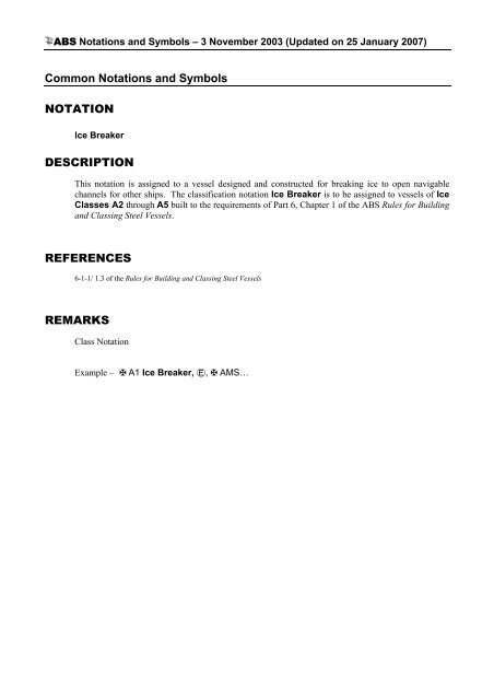 ABS Class Notations Table - Towmasters: the Master of Towing ...