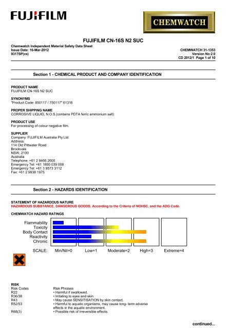 Chemwatch Australian MSDS 31-1353 - FUJIFILM Australia