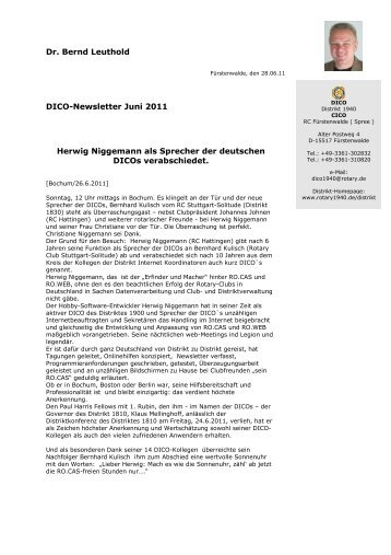 Dr. Bernd Leuthold DICO-Newsletter Juni 2011 Herwig Niggemann ...