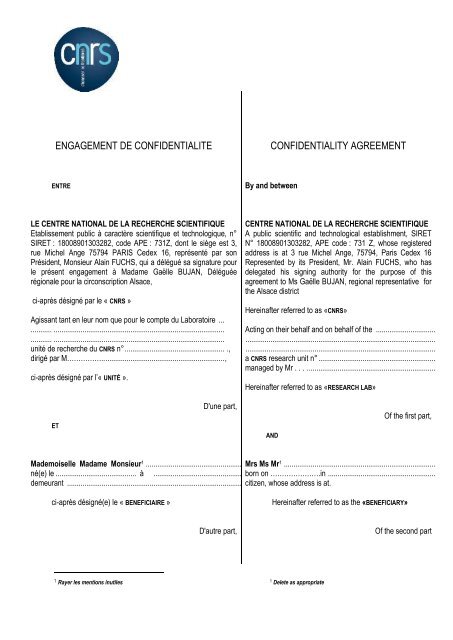 ENGAGEMENT DE CONFIDENTIALITE - CNRS Alsace