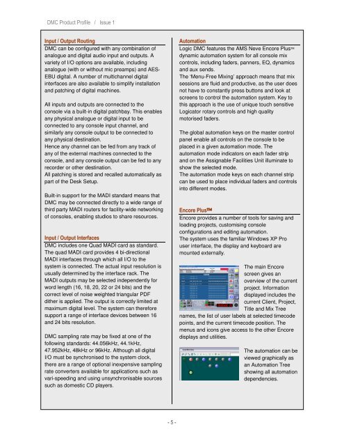 DMC Product Profile - AMS Neve