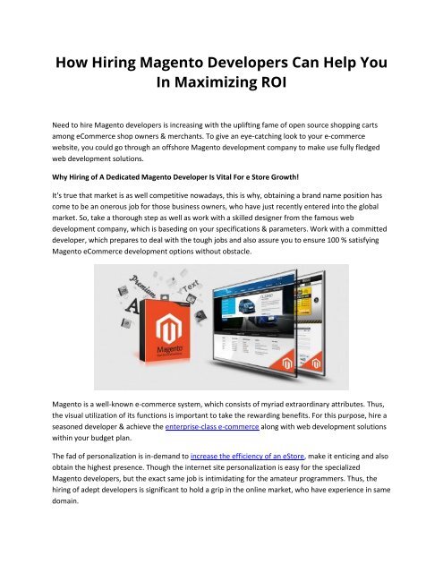 How Hiring Magento Developers Can Help You In Maximizing ROI