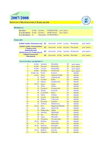 INSTYTUT MATEMATYKI Z ZAKŁADAMI - Instytut Matematyki PP