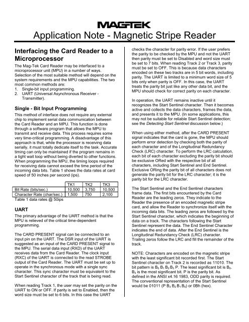 Application Note - Magnetic Stripe Reader